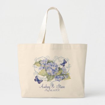 Blue Hydrangeas  Butterfly & Swirl Modern Floral Large Tote Bag by EverythingBusiness at Zazzle