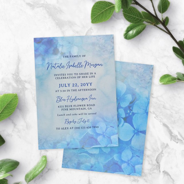 Blue Hydrangeas Celebration of Life Invitation (Creator Uploaded)