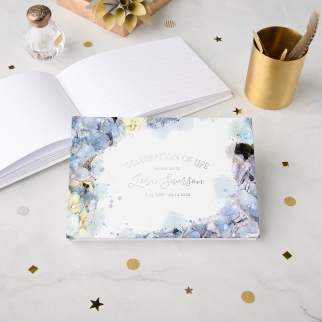 Blue Hydrangeas Celebration of Life Memorial Foil Guest Book (Front Open)