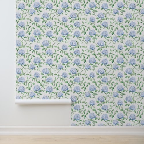 Blue Hydrangeas Coastal Grandmother Floral Wallpaper