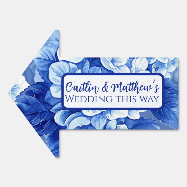 Blue Hydrangeas Collection Wedding Direction Sign (Front)