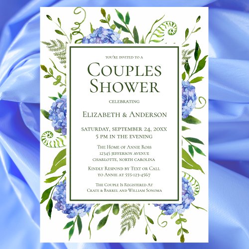 Blue Hydrangeas Couples Shower Invitation