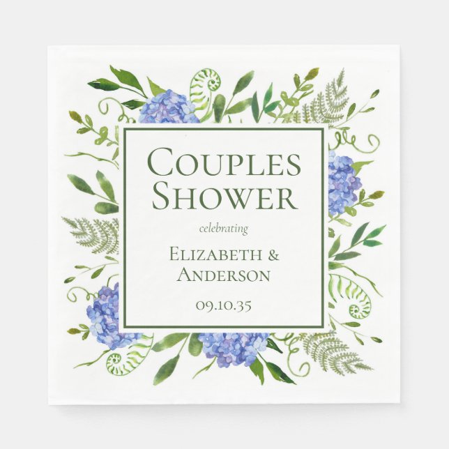 Blue Hydrangeas Couples Shower Napkins (Front)