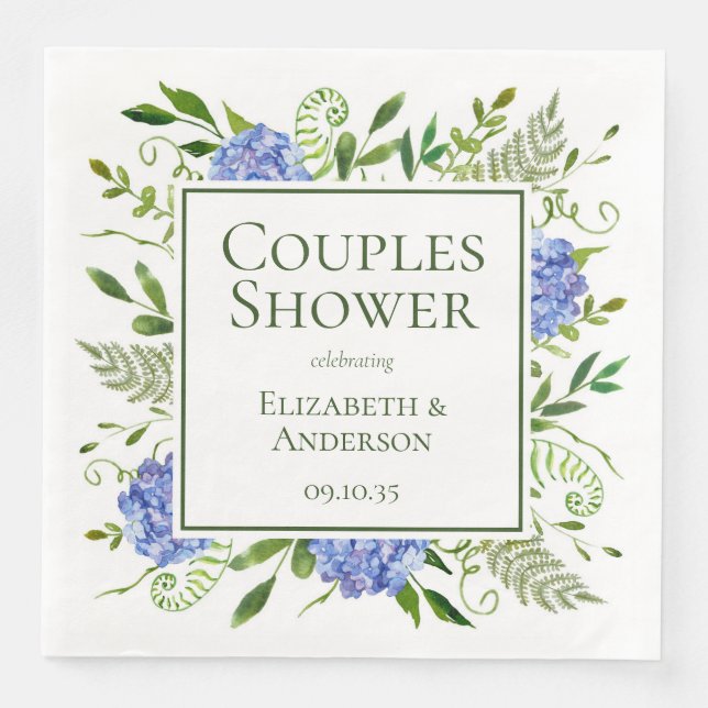 Blue Hydrangeas Couples Shower Paper Dinner Napkins (Front)