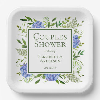 Blue Hydrangeas Couples Shower Paper Plates