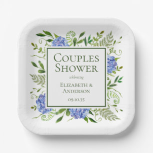 Blue Hydrangeas Couples Shower Paper Plates