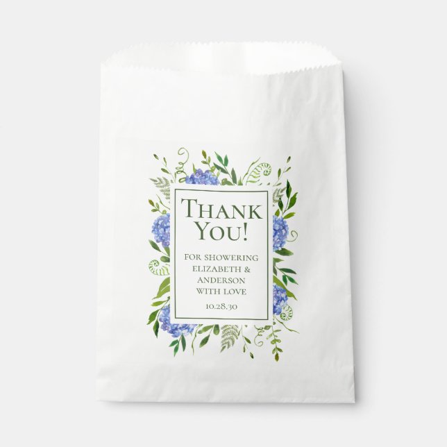 Blue Hydrangeas Couples Shower Thank You Favor Bag (Front)