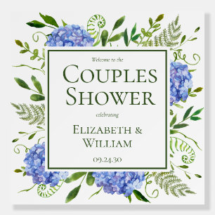 Blue Hydrangeas Couples Shower Welcome Sign