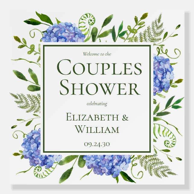 Blue Hydrangeas Couples Shower Welcome Sign (Front)