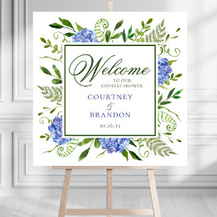 Blue Hydrangeas Couples Shower Welcome Sign