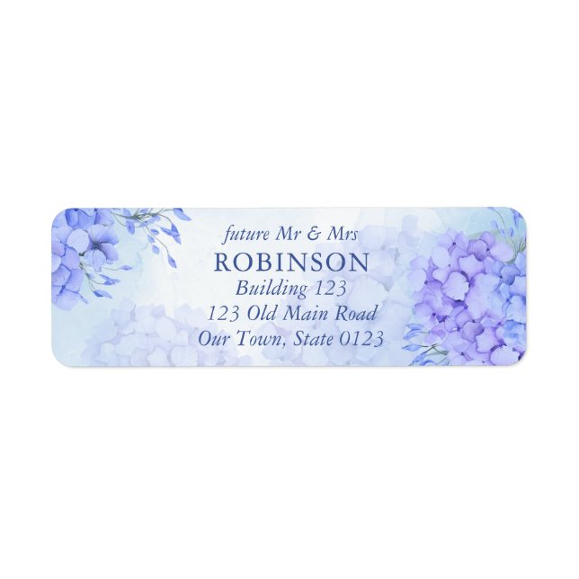 Blue hydrangeas elegant floral watercolor label (Front)