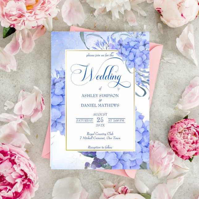 Blue hydrangeas elegant floral wedding invitation (Blue hydrangeas elegant floral wedding invitation template)