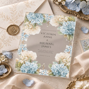 Blue Hydrangeas Elegant Wedding Acrylic Invitations