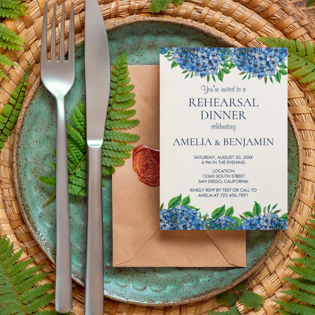 Blue Hydrangeas Elegant Wedding Rehearsal Dinner   Invitation (Creator Uploaded)