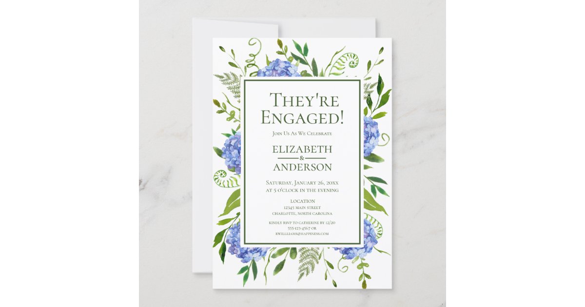 Blue Hydrangeas Engagement Invitation