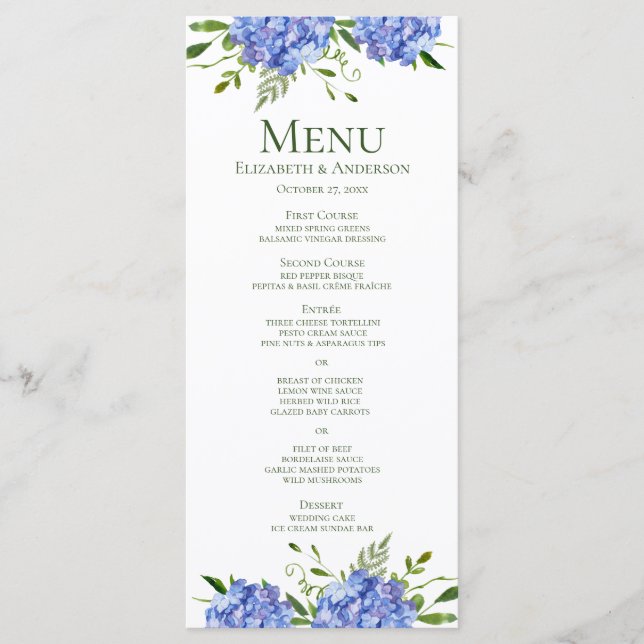 Blue Hydrangeas Engagement Party Menu (Front)