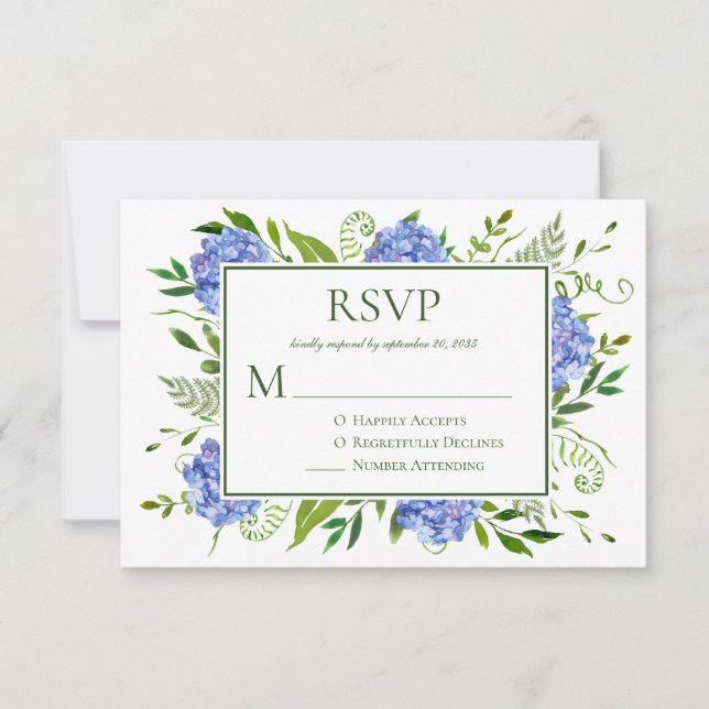 Blue Hydrangeas Engagement Party  RSVP Card (Front)