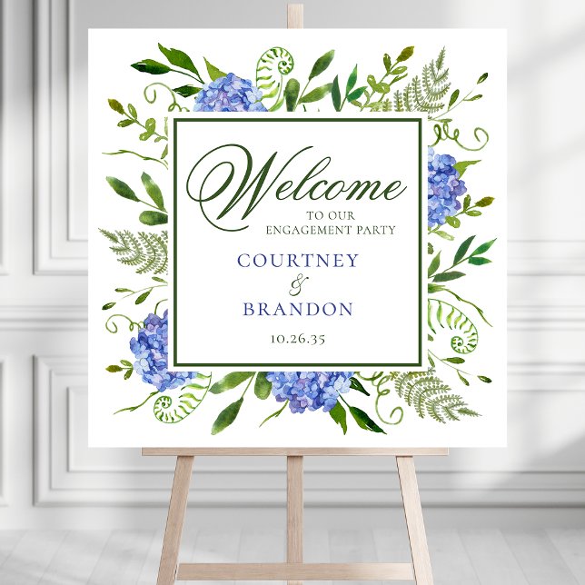 Blue Hydrangeas Engagement Party Welcome Sign (Creator Uploaded)