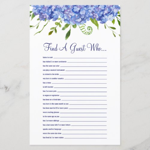 Blue Hydrangeas Find The Guest Bridal Shower Game