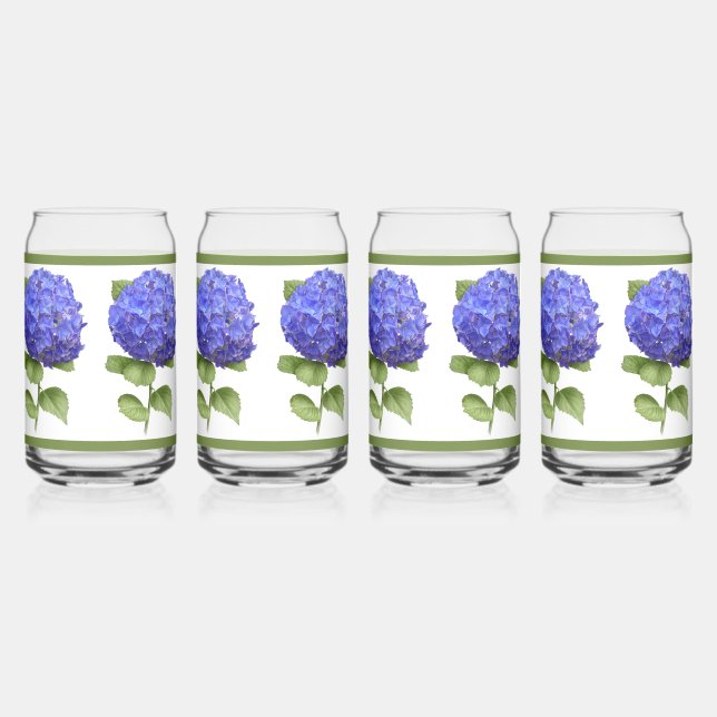 Blue Hydrangeas Floral Botanical Art Can Glass (Front)
