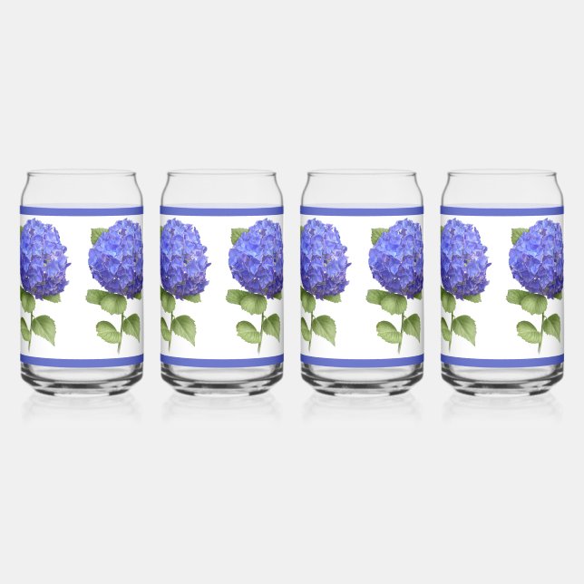 Blue Hydrangeas Floral Botanical Art Can Glass (Front)