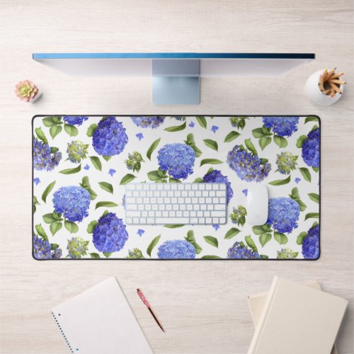 Blue Hydrangeas Floral Botanical Art Pattern Desk Mat