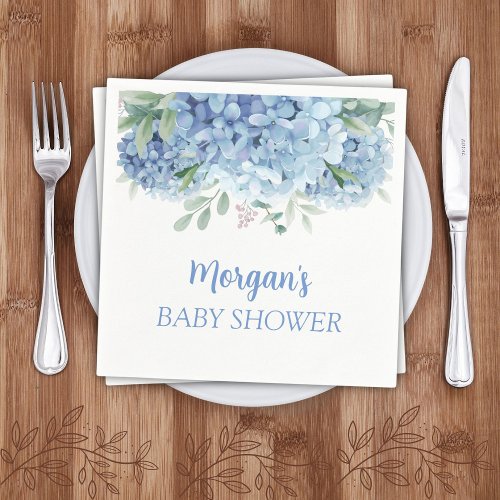 Blue Hydrangeas Floral Boy Baby Shower Napkins