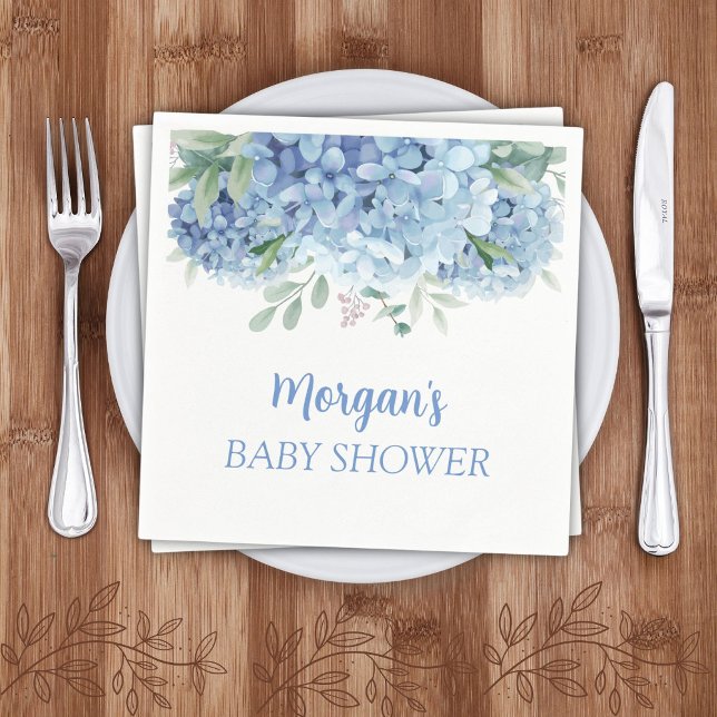 Blue Hydrangeas Floral Boy Baby Shower Napkins (Creator Uploaded)