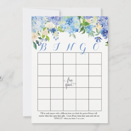 blue hydrangeas Floral Bridal Shower Bingo Cards