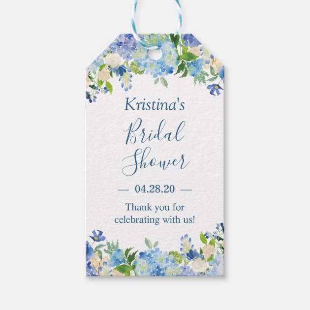 Blue Hydrangeas Floral Bridal Shower Thank You Gift Tags