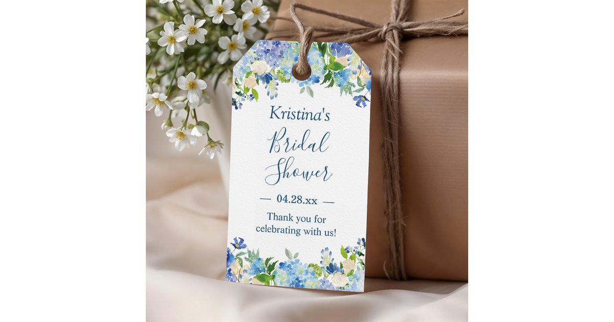 Blue Hydrangeas Floral Bridal Shower Thank You Gift Tags | Zazzle
