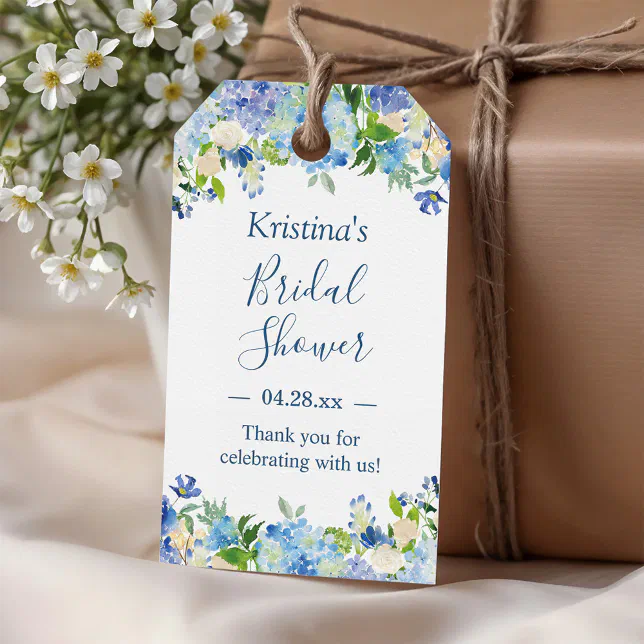 Blue Hydrangeas Floral Bridal Shower Thank You Gift Tags | Zazzle