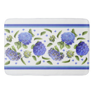 Blue Hydrangeas Floral Design Bath Mat