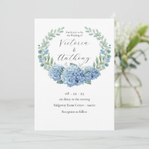 Blue Hydrangeas Floral Elegant Wedding Invitation
