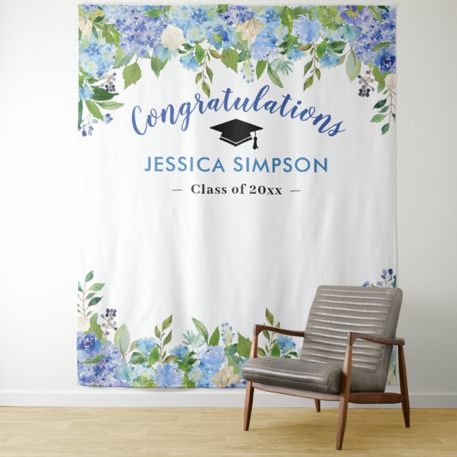 Blue Hydrangeas Floral Grad Photo Grad Backdrop (In Situ)