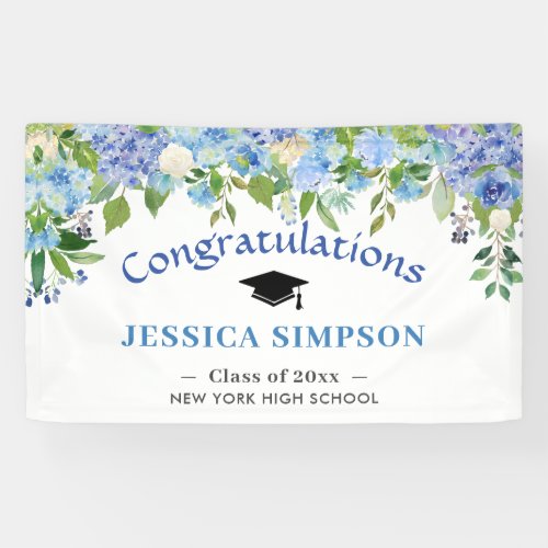 Blue Hydrangeas Floral Graduation Class of 2024  Banner