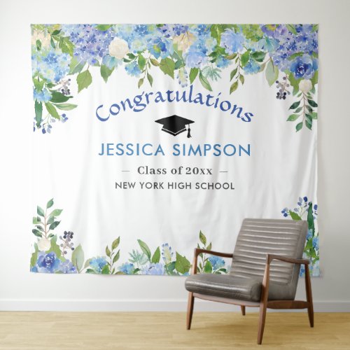 Blue Hydrangeas Floral Graduation Photo Backdrop