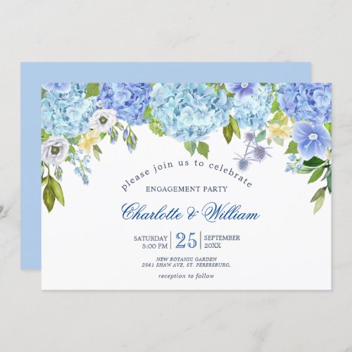 Blue Hydrangeas Floral Greenery ENGAGEMENT PARTY Invitation