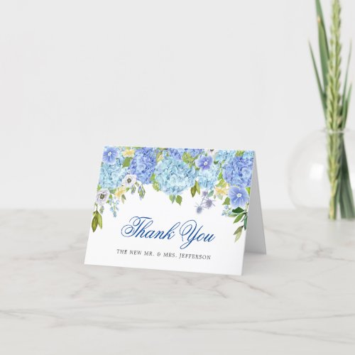 Blue Hydrangeas Floral Greenery Watercolor Floral Thank You Card