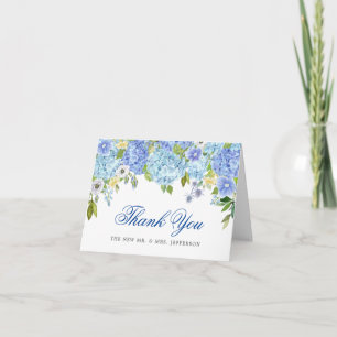 Blue Hydrangeas Floral Greenery Watercolor Floral Thank You Card