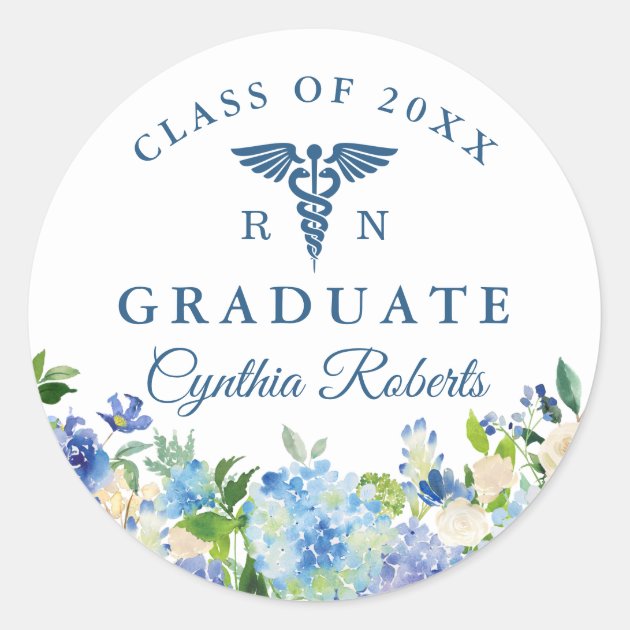Blue Hydrangeas Floral Nursing School Graduation Classic Round Sticker