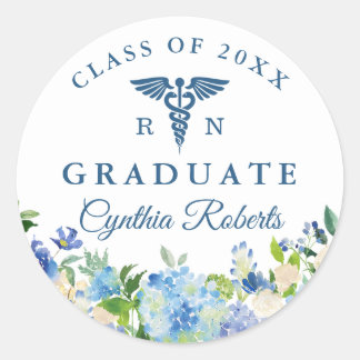 Blue Hydrangeas Floral Nursing School Graduation Classic Round Sticker