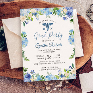 Blue Hydrangeas Floral Nursing School Graduation Invitation