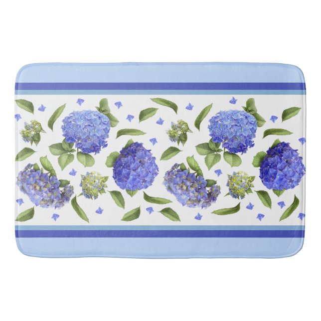 Blue Hydrangeas Floral Pattern Bath Mat (Front)
