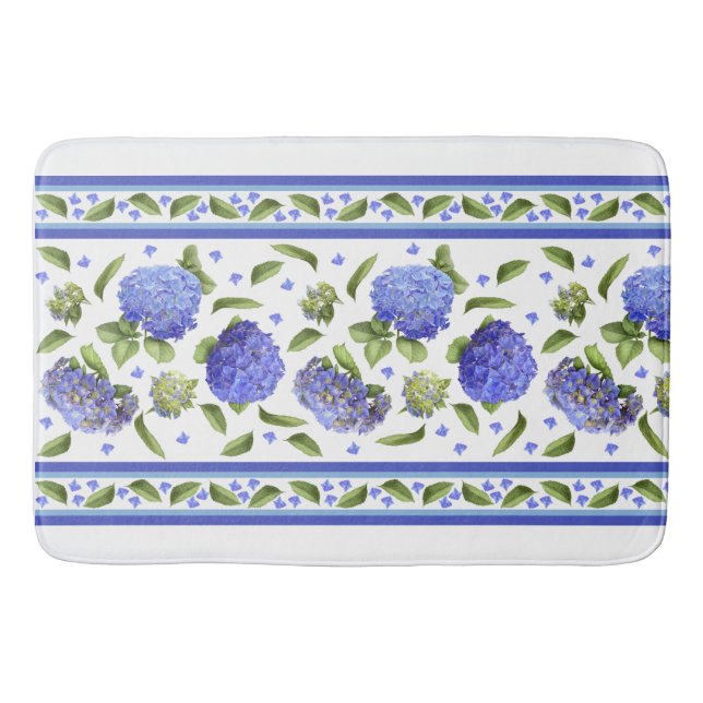 Blue Hydrangeas Floral Pattern Bath Mat (Front)