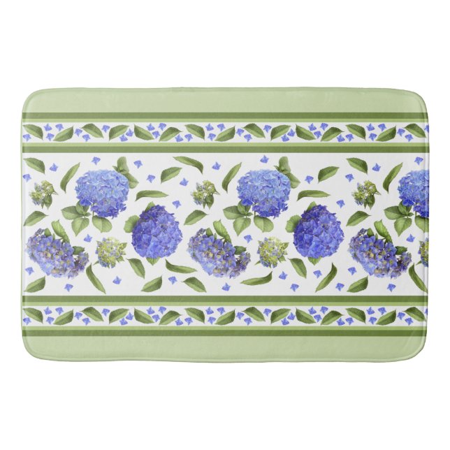 Blue Hydrangeas Floral Pattern Bathroom Mat (Front)