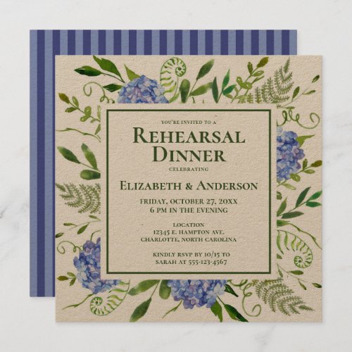 Blue Hydrangeas Floral Rehearsal Dinner Invitation