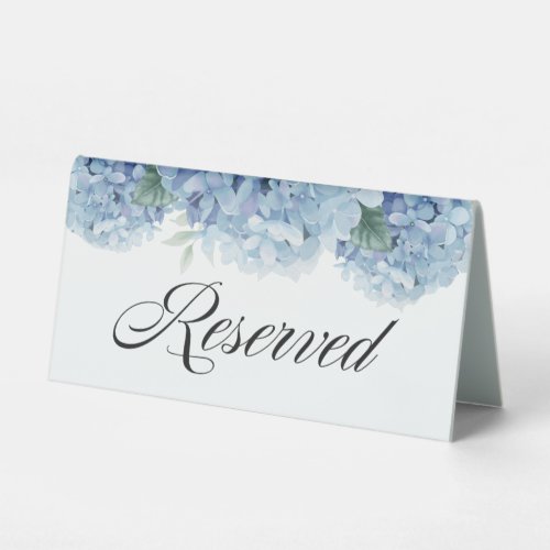 Blue Hydrangeas Floral Reserved Table Tent Sign