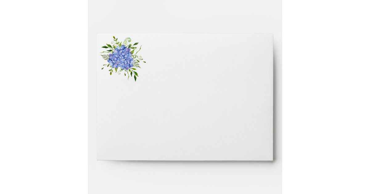 Blue Hydrangeas Floral Watercolor A7 Wedding Envelope | Zazzle