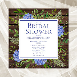 Blue Hydrangeas Floral Watercolor Bridal Shower Invitation